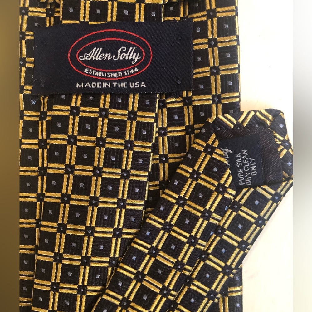 Silk tie by Allen Solly in gold and navy
